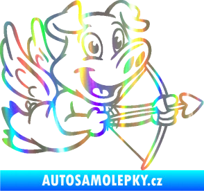 Samolepka Prase 005 pravá s křídly a lukem Holografická
