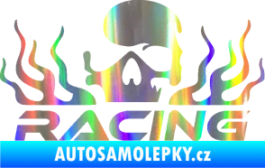 Samolepka Racing nápis s lebkou levá Holografická