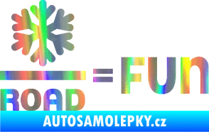 Samolepka Snow road fun nápis s vločkou Holografická