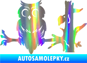 Samolepka Sova 005 levá na větvi Holografická