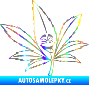 Samolepka Travka 003 pravá lístek marihuany s obličejem Holografická