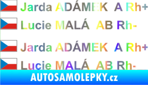 Samolepka Vlajka ČR se jménem a krevní skupinou Holografická