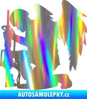 Samolepka Voják 015 levá modlící se s křídly Holografická
