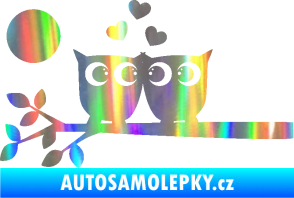 Samolepka Zamilované sovy levá na větvičce Holografická