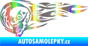 Samolepka Zubatka levá lebka v plamenech Holografická