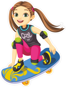 Barevná holčička 002 levá na skateboardu