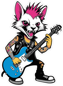 Barevná kočka 020 pravá punkový kytarista