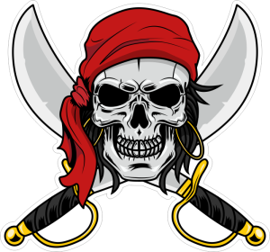 Barevná lebka 052 levá pirát