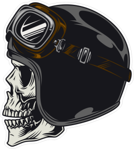 Barevná lebka 061 levá motorkář s helmou