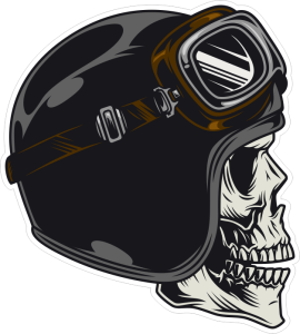 Barevná lebka 061 pravá motorkář s helmou