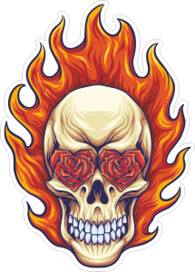 Barevná lebka 156 plameny a růže