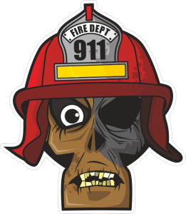 Barevná lebka 166 zombie hasič