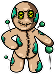 Barevná voodoo panenka 002 pravá zelené špendlíky