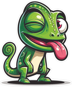 Barevný chameleon 008 pravá mrká s vyplazeným jazykem
