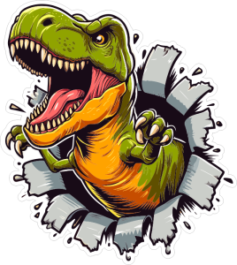 Barevný dinosaurus 018 levá Tyrannosaurus Rex leze z díry