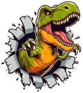 Barevný dinosaurus 018 pravá Tyrannosaurus Rex leze z díry