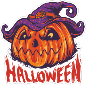Barevný Halloween 002 dýně s čarodějnickým kloboukem
