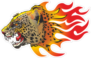 Barevný jaguár 001 levá v plamenech