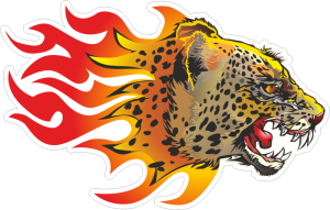 Barevný jaguár 001 pravá v plamenech