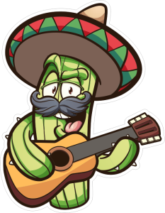 Barevný kaktus 004 levá mexický s kytarou