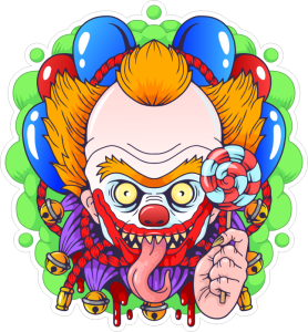 Barevný klaun 006 pravá hororový s lízátkem