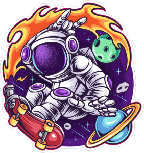 Barevný kosmonaut 008 levá skateboard ve vesmíru