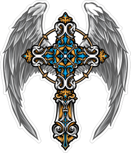 Barevný kříž 001 s andělskými křídly