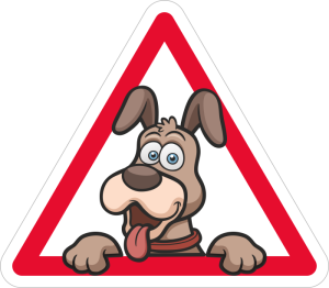 Barevný pes v autě 002 levá výstražný trojúhelník