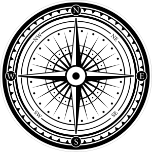 Tištěný kompas černobílý 004