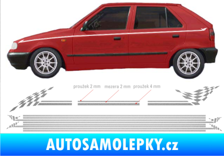 Samolepka Proužky kratší 135cm x 8mm / 8ks stříbrná metalíza