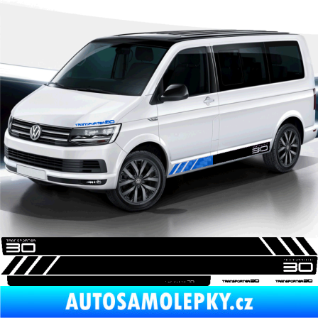 Samolepka Polep na bok Transporter 30 Edition Volkswagen T4, T5, T6, T7 verze long 3D karbon modrý