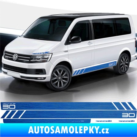 Samolepka Polep na bok Transporter 30 Edition Volkswagen T4, T5, T6, T7 verze long škrábaný kov modrý