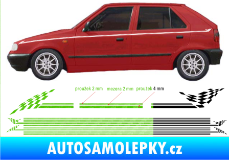 Samolepka Proužky kratší 135cm x 8mm / 8ks 3D karbon zelený kawasaki